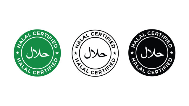 Halal certified logos in green, white, and black on a white background