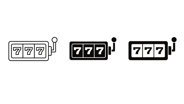 Three slot machine icons with 777 numbers on a white background
