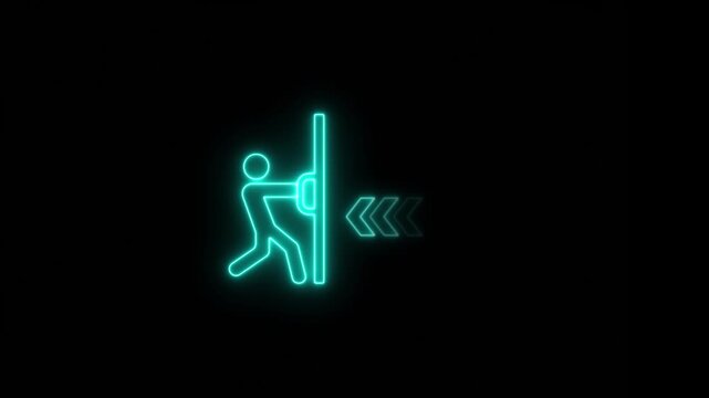 Neon glowing Push and pull door sign 4k video animation on black background.