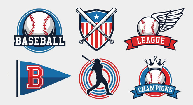 White, red and blue Vector Baseball logos