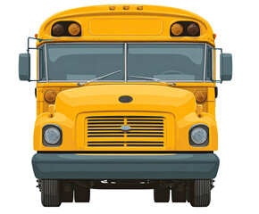 Fototapeta premium A frontal illustration of a yellow school bus, centered and isolated on a black background