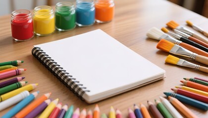 Naklejka premium Colorful assortment of school and office supplies including pens, pencils, sticky notes, and paper clips neatly arranged on a white background with copy space.