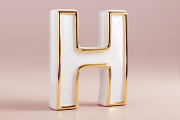 Elegant white letter H with gold trim on soft pink background