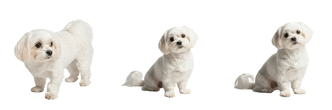 Maltese Dog Isolated on White Background, Maltese Studio Shot, Bichon Maltais, माल्टीज़ कुत्ता, White Toy Breed Cutout, Purebred Long Haired Pet, Cute Puppy Portrait, Silky White Canine.