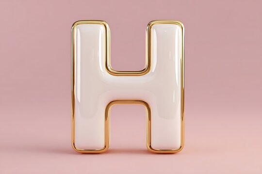 Luxury gold framed letter H on pink background