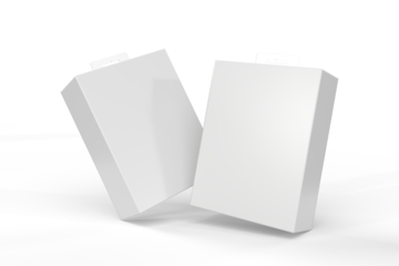 Blank white cardboard box mockup with plastic hang tab isolated on background. Realistic 3D packaging template for tech accessories, small electronics, electronics, accessories, branding presentation