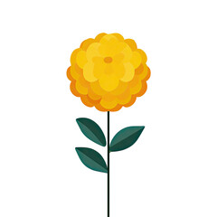 Fototapeta premium Digitized bright yellow flower with dark green stem and leaves against a black background