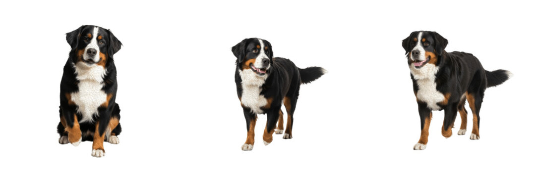 Bernese Mountain Dog Isolated on White Background, Berner Sennenhund Studio Portrait, Bouvier Bernois, बर्नीज़ माउंटेन डॉग, Giant Purebred Pet Cutout, Long Haired Tricolor Canine, Swiss Mountain Dog.