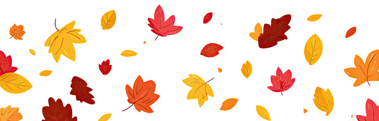 Obraz premium Colorful autumn leaves in red, orange, and yellow hues scattered against a deep black background