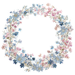Watercolor floral wreath with blue, pink, and neutral tones