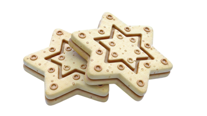 Two star-shaped orange cookies with embossed circles