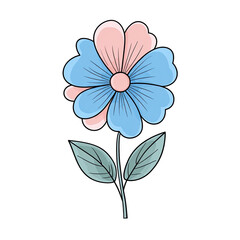 Cartoon floral illustration features a two-toned flower on a slender stalk