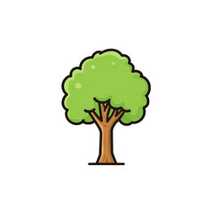 A cartoon illustration of a single tree with a green crown and brown trunk, on a black background