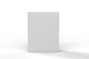 Blank white cardboard box mockup with plastic hang tab isolated on background. Realistic 3D packaging template for tech accessories, small electronics, electronics, accessories, branding presentation