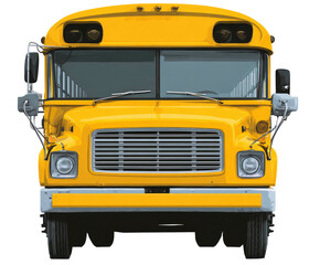 Fototapeta premium Front view of a bright yellow school bus, ready to transport students
