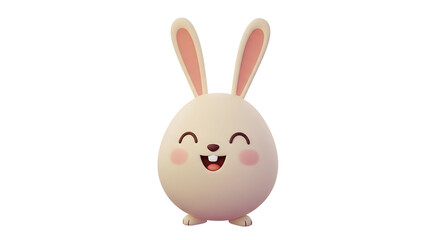 Cute Cartoon Bunny Character Smiling with Ears Up on White Background