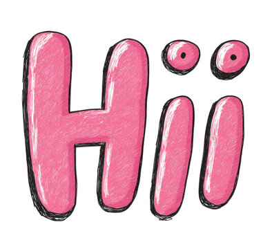 Animated bubble-letter text, "Hii" in pink, with two cartoon eyes