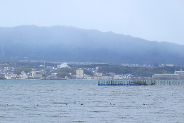 冬の琵琶湖と湖西の風景