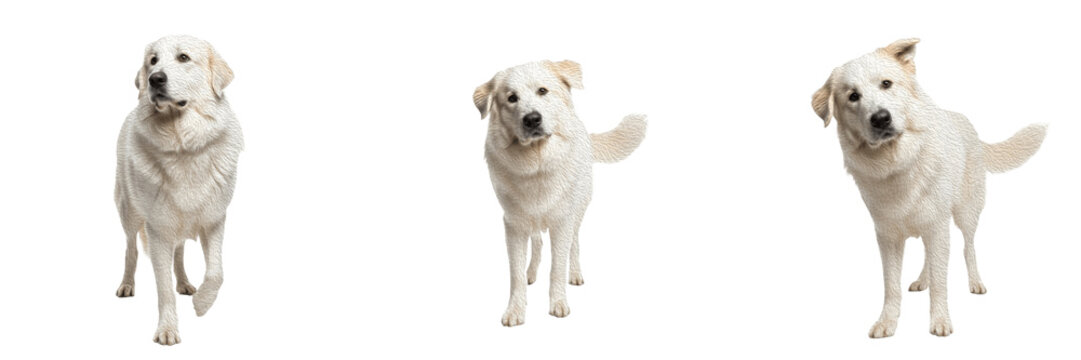 Great Pyrenees Dog Isolated on White Background, Chien de Montagne des Pyr&eacute;n&eacute;es, ग्रेट पाइरेनीज़, Giant Purebred Livestock Guardian Cutout, Fluffy White Mountain Dog, Majestic Canine Portrait.