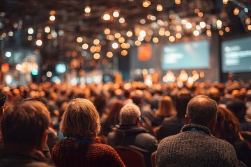 Audience at indoor event with stage