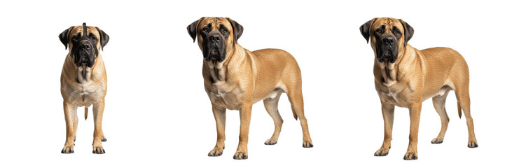 Obraz premium Mastiff Dog Isolated on White Background, English Mastiff Studio Portrait, ओल्ड इंग्लिश मास्टिफ़, Giant Purebred Guardian Cutout, Heavy-Set Muscular Canine, Fawn Standing Large Breed Pet Image.