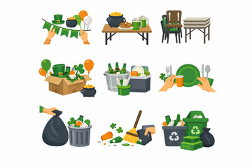 Fototapeta premium Saint Patrick Day celebration logistics icon set