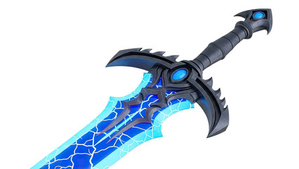 Fantasy Sword with Glowing Blue Blade and Jagged Edges