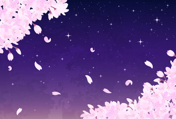 夜桜と星空のイラスト_横4 © Peco