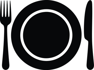 Plate with Fork and Knife Icon, Dining and Cutlery Vector Illustration