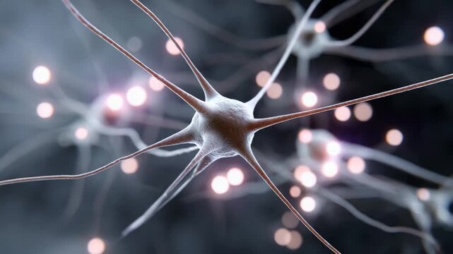Microscopic View of Neurons Highlighting Their Structural Complexity Amidst a Mysterious Background of Fading Light, Showcasing Neural Connections and Activity