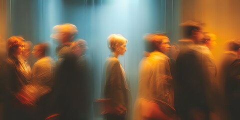 Blurred people in elevator