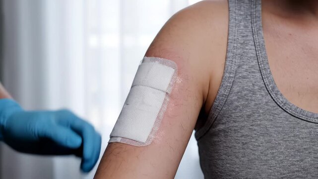 Person receiving medical bandage application
