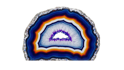 Polished Agate Slice with Blue, Orange, and White Bands