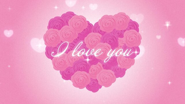 pink background with a heart of roses and particle animation for Valentine's Day, Wedding, Mother&rsquo;s Day, etc.