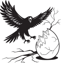 Obraz premium Black Raven Hatching or Attacking Cracked Egg Vector Illustration