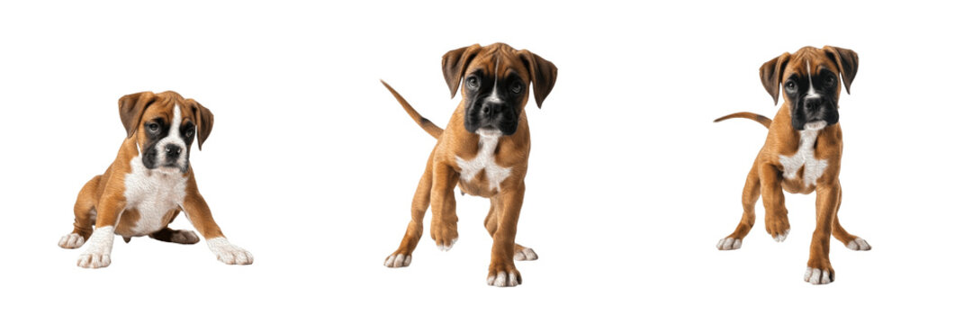 Boxer Puppy Isolated on White Background, बॉक्सर कुत्ता, Fawn Brindle Working Breed, Square Muzzle Purebred Young Canine, Athletic Standing Baby Pet Portrait.