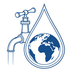 Global Water Conservation Concept with Earth Globe and Faucet Water Splash