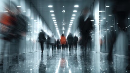People walking in a modern corridor