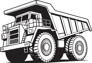 Black and White Mining Dump Truck Line Art Illustration Vector © Picture Paradise
