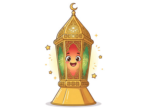 Cute Cartoon Ramadan Lantern with Smiling Face &ndash; Transparent Background