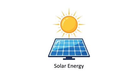 Solar Panel with Sun Symbolizing Renewable Energy.