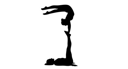 Yoga pose silhouette inverted black woman doing yoga headstand variation balance and flexibility concept