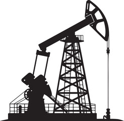 Black Silhouette of Oil Pump Jack Nodding Donkey Isolated on White Background