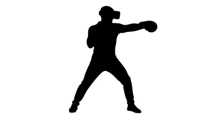 Black silhouette of a boxer throwing a punch in a fighting stance on white background