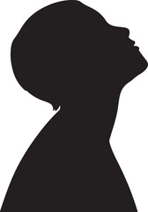 Black silhouette profile of a woman looking up on white background.