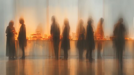 People at a buffet line in motion