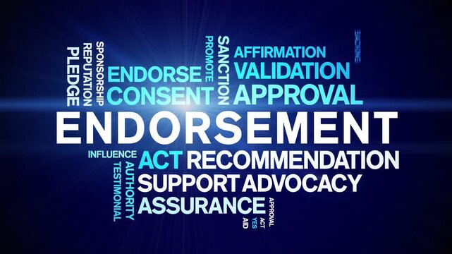 Endorsement animated word cloud-text design animation tag kinetic typography seamless loop.