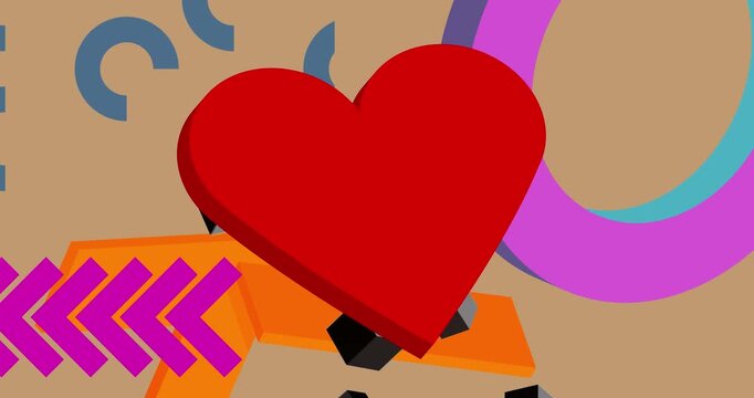 Heart with geometrical graphic retro Valentine's Day theme background video. Minimal geometric elements animation. Vintage abstract shapes illustration for advertising.
