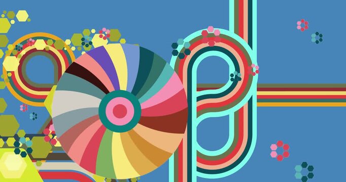 Retro 70s Background animation with Groovy 1970s art video. Minimalistic Vintage design, old-fashioned color artwork.