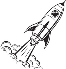 Retro Rocket Launch Drawing Isolated on White Background